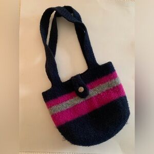 Wool Tote Bag in Navy and Pink